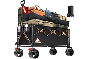 HAAGEEP Collapsible Wagon Cart with Wheels - Foldable Wagons 220L Heavy Duty 450lbs, Beach Wagon with Big Wheels for Sand Folding Utility Wagons Carts for Sports Shopping Camping