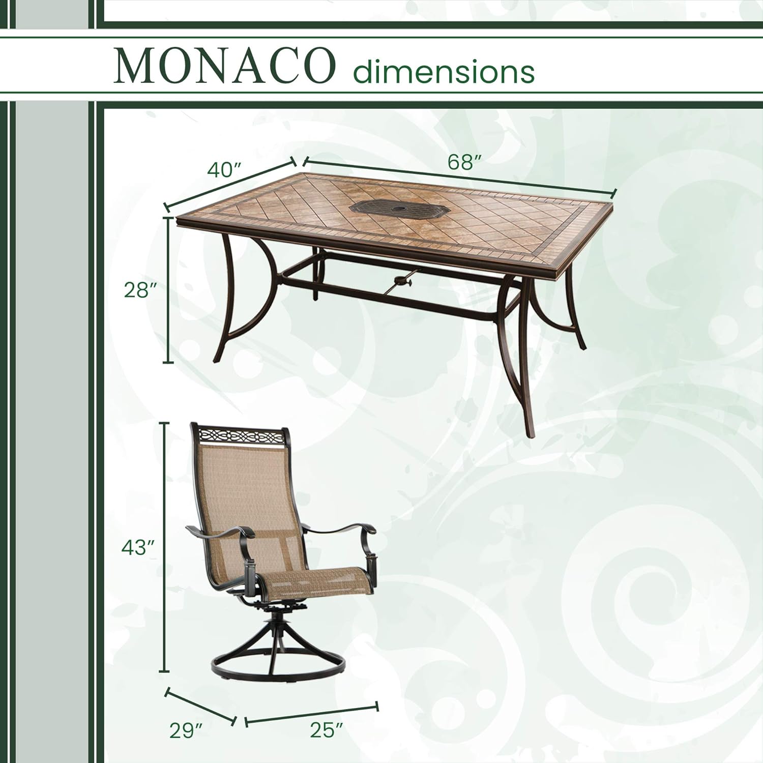 Hanover Mondn7pcfp Br P Monaco 7 Piece High Dining Set With 6 Swivel Rockers And A 30 000 Btu Fire Pit Table Outdoor Furniture Tan Dining Sets Patio Furniture Sets