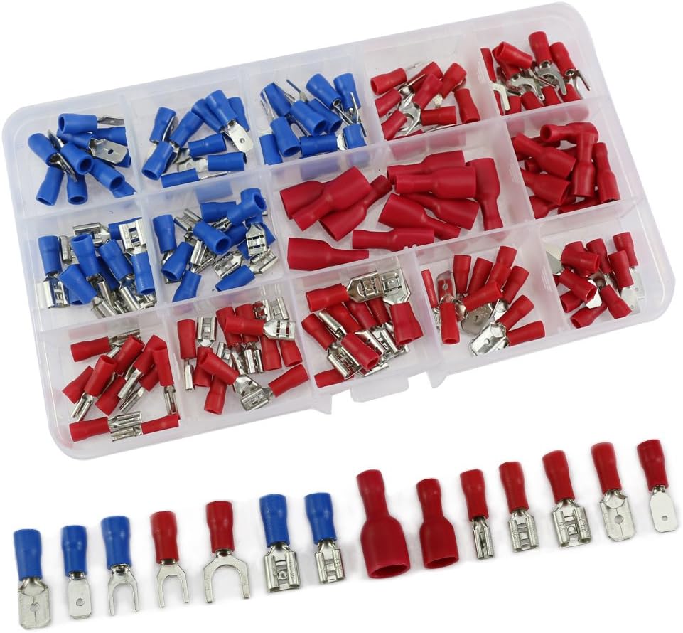 140 Pieces Electrical Connectors Kit Wire Terminal Crimp Connector 22-16/16-14 Gauge Fork Spade Quick Splice Crimp Terminals Connectors Male Female Disconnect Fully Insulted Female Connector (140pcs)