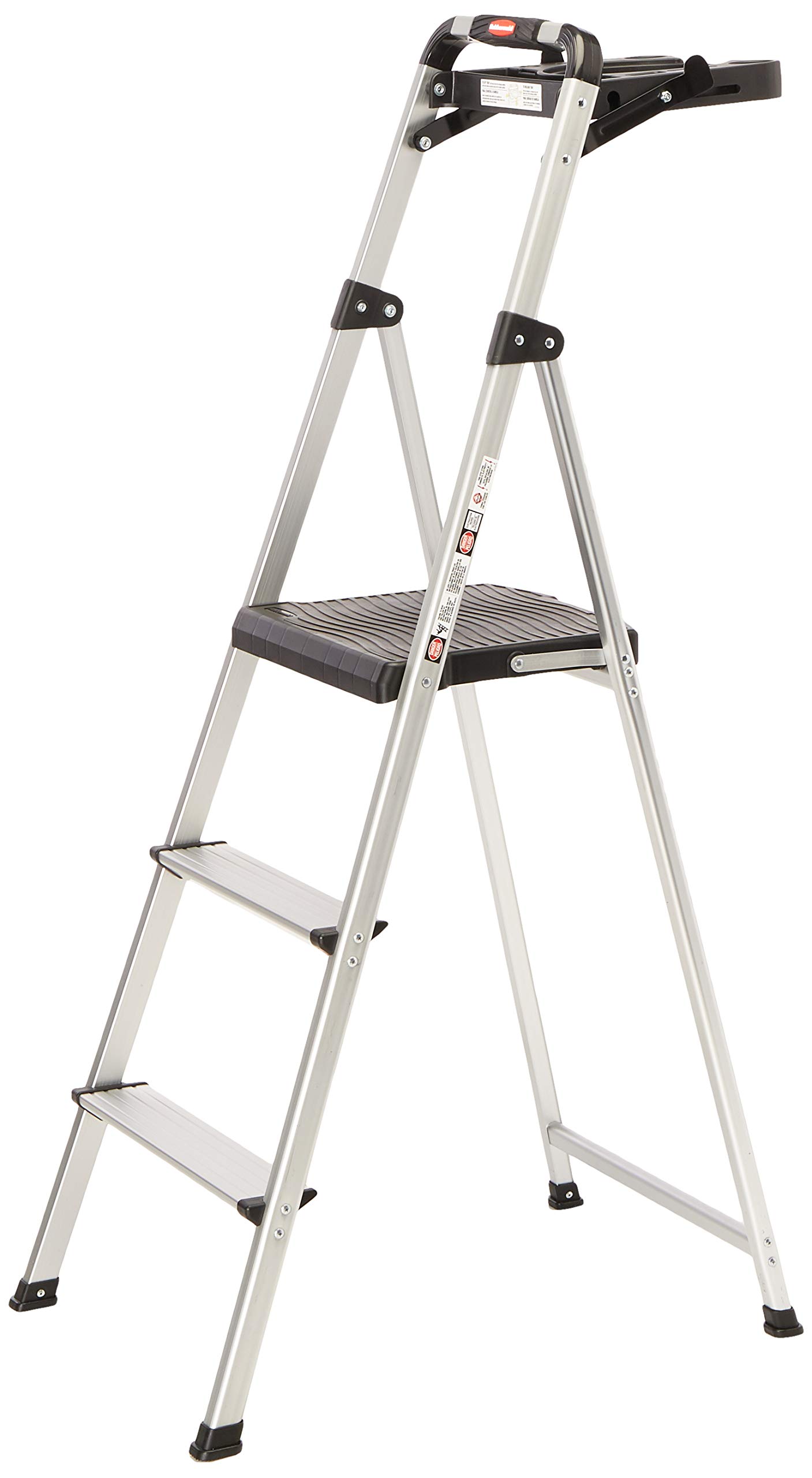 Photo 1 of **bent leg**Rubbermaid 3-Step Ladder, Aluminum Lightweight Folding Step Ladder with Project Tray, Silver, Tested to US Safety Standards, No Assembly Required**see pictures**
