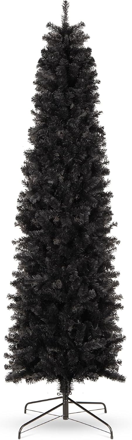 Trees - Best Choice Products 7.5ft Black Artificial Holiday Christmas Pencil Tree for Home, Office, Party Decoration w/ 972 Tips, Metal Hinges & Base