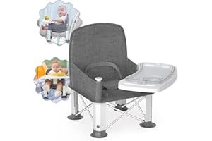 Baby Travel Booster Seat with Double Tray, BabyBond Upgraded Toddler Portable Baby Chair, Booster Seat for Dining Table, Stable and Foldable Booster Baby Chair for Indoor/Outdoor (Grey)