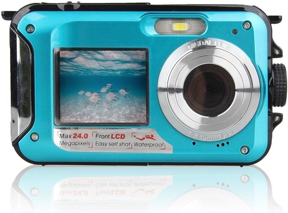 Uphig Double Screen HD 1080P 24MP 16x Zoom Waterproof Dive Underwater Digital CMOS Camera Video Camcorder Camera Blue (US STOCK)