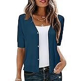 AKEWEI Womens Cardigan V Neck Short Sleeve Lightweight Knit Cropped Sping Summer Cardigans Sweaters