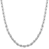 Miabella Solid 925 Sterling Silver Italian 2mm, 3mm Diamond-Cut Braided Rope Chain Necklace for Men Women Made in Italy