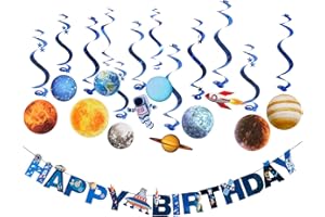 SUNBEAUTY Solar System Hanging Decoration Universe Space Happy Birthday Banner Outer Space Whirls Hanging Swirl for Kids Birthday Solar System Party Supplies