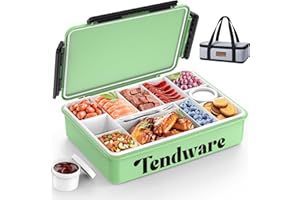 TENDWARE Chilled Portable Snackle Box Container with Reusable Ice Pack Bonus Insulated Bag 2Dip Container Divided Serving Tray Beach Essentials for Charcuterie Road Trip Picnic Family Party (Lime Green)