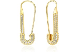 Ldurian Safety Pin Earrings for Women, 18K Gold-Plated Silver Hoop Punk Ear ring, Paperclip Dangle Hypoallergenic Paper Clip Earring
