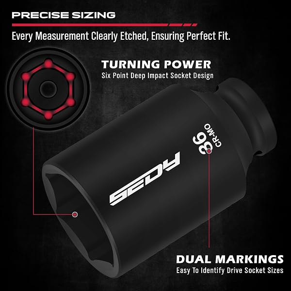 1/2 DRIVE DEEP IMPACT SOCKET SET: 11-PIECE METRIC SIZE WHEEL AXLE NUT WRENCH METRIC LARGE JUMBO 27MM 29MM 30MM 31MM 32MM 33MM 34MM 35MM 36MM 38MM SPINDLE JOINT HIGH TORQUE TRUCK BEARING LOCKNUT