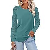 Minetom Womens Lace Tops Long Sleeve Shirts Casual Dressy Blouses Trendy Fall Fashion Outfits Clothes