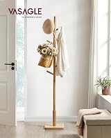 VASAGLE Coat Rack Solid Wood Free Standing Coat Tree 8 Hooks Natural Beige view 2