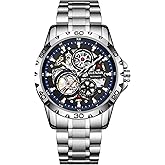GLENAW Automatic Watches for Men - Mechanical Self-Winding,Skeleton Dial, 30 ATM Waterproof, with Stainless Steel Band,Wrist Watch - Men's Stylish Gift