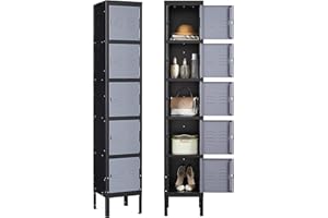 Letaya Metal Locker for Employees,5 Tiered Lockable Storage Organizer Steel Wall Lockers for Work,School,Gym,Home,Office,Staff,Kid Room (5 Door-Black Gray)