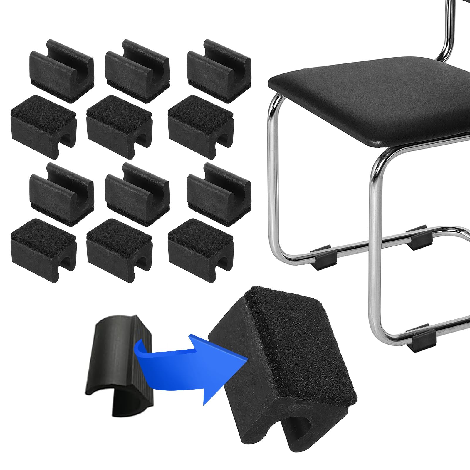 PATIKIL Rectangle U Shaped Chair Leg Tips Caps with Felt Pads, 12 Pack Slide Smoothly Furniture Feet Floor No Scratches No Noise Protectors Protect Hardwood Floors Fit Dia 10 mm Leg, Black