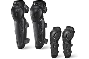SCOYCO 4pcs Motorcycle Knee Shin Guards Black Adjustable Anti-Slip Knee Cap Pads Protector Armor for Motocross