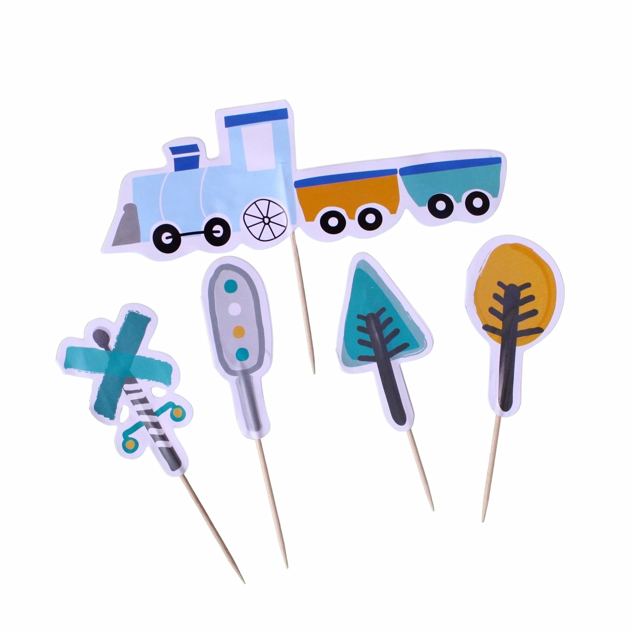 Photo 1 of Steam Train Toppers (Set of 12) | Train Cupcake Tops Toppers Picks Pics | Train Birthday Supplies | Train Party Decorations | Transportation Train Party Supplies