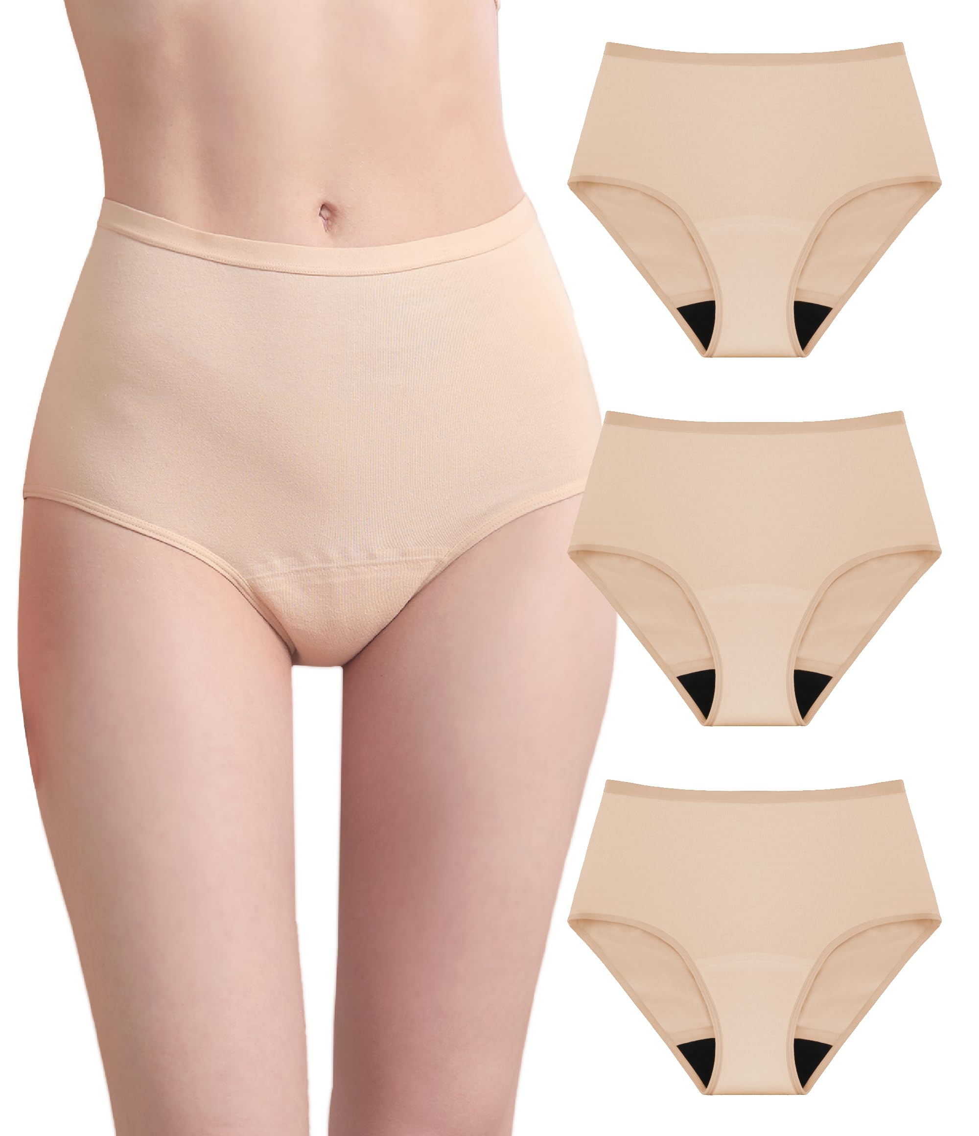 Photo 1 of IRISMORII Womens Washable Incontinence Underwear Bladder Leak Proof Odor Control Briefs 56 ml Absorbency Panties 3 Pack (3 Skin, M)