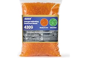 Sukh Orange Silica Desiccant Beads 430G - Indicating Silica Gel Beads Drying Silicone Reusable Desiccant Dehumidifier for Cam