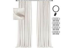 INOVADAY 100% Black Out Curtains 96 Inches Long, Thermal Insulated Linen Blackout Curtains for Bedroom 96 Length, Boho Farmhouse Curtains & Drapes for Living Room - Beige, W50 x L96, 2 Panels
