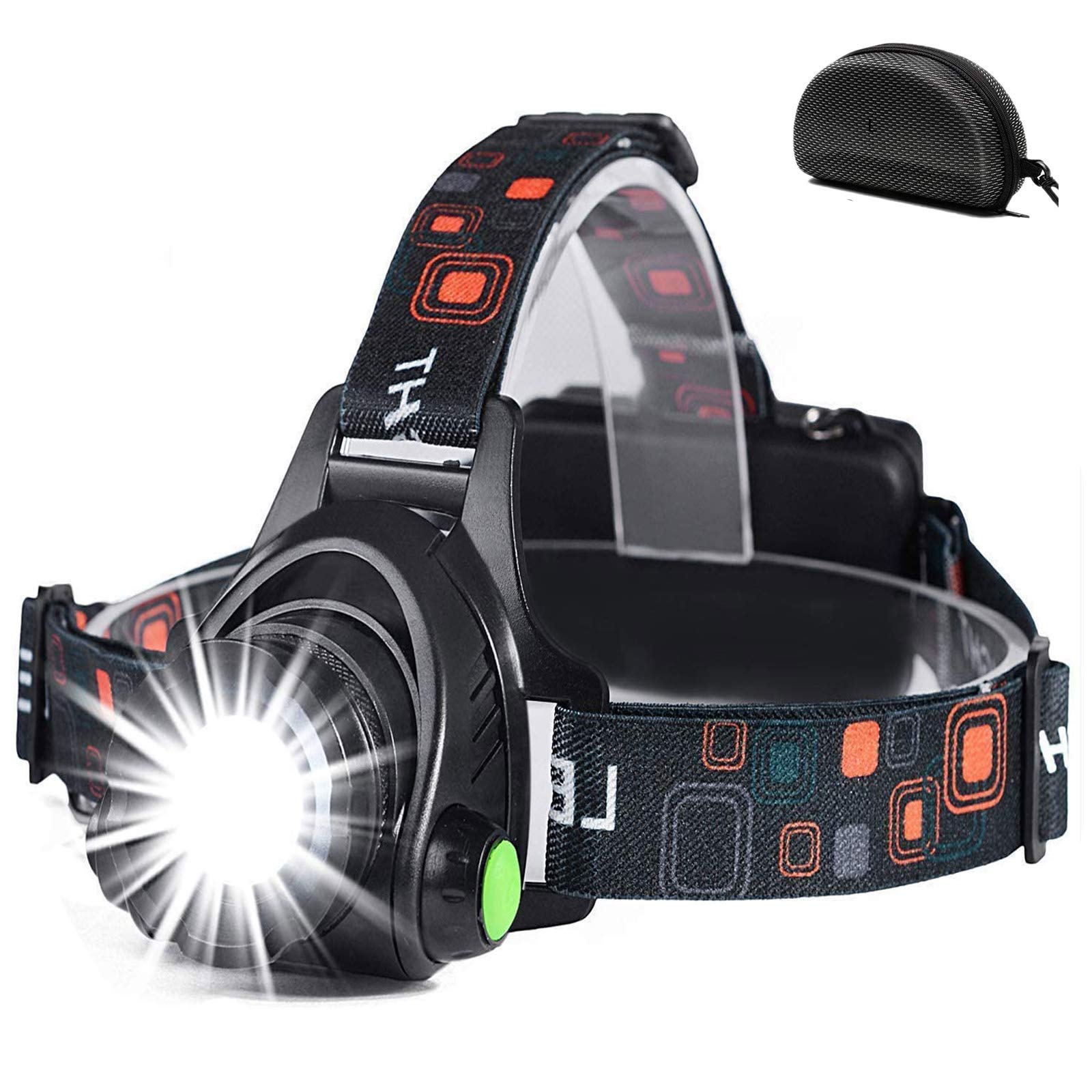 Cobiz Head Torch Light Rechargeable -5000 Lumen Zoomable IPX4 Waterproof Walkers Head Lights, Headlamp for DIY Workers, Camping-Black