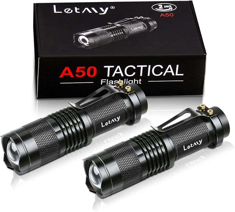 LETMY Pack of 2 Small LED Torches 300 Lumens Adjustable Focus 3 Modes