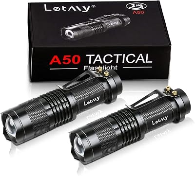 LETMY Pack of 2 Small LED Torches 300 Lumens Adjustable Focus 3 Modes