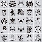 25 Pcs Superhero Stencils for Painting on Wood Canvas - Kids Drawing Painting Stencil Art Supplies Superhero Avatars and Logo Stencils for Home Decor &amp; DIY Project