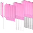Patelai 30 Pieces Parting Comb for Braids Steel Hair Pin Rat Tail Carbon Fiber Heat Resistant Teasing Combs with Stainless Steel Pintail(Pink)