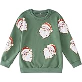 AG AGUU Kid Girls Christmas Sweatshirts Glitter Patch Santa Claus Crewneck Pullover Xmas Shirts Holiday Tops Clothes 6-11Y