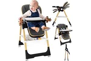 PIONEVOX Baby High Chair, 3 Modes Portable High Chair with Wheels, 8-Height Travel Folding High Chair with Tray, Storage Pocket, 4 Recline Adjustable Toddler High Chairs for Babies and Toddlers