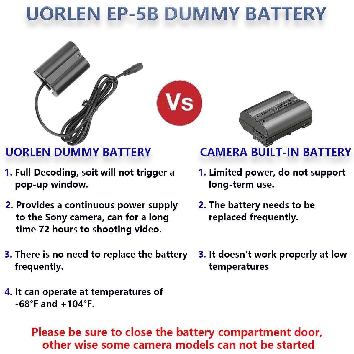 UORLEN EP-5B Power Supply Connector EH-5b AC Adapter EN-EL15c Dummy Battery Kit for Nikon Z5 Z6 Z6II Z7 Z7II Z8 D500 D610 D750 D780 D800 D800e D810 D850 D7000 D7100 D7200 D7500 Cameras