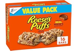 REESE'S Puffs Cereal Treat Bars, Peanut Butter and Cocoa, Snack Bars, Value Pack, 16 Ct, 13.6 oz