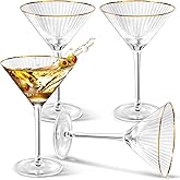 Teenyyou Gold Rim Martini Glasses Set of 4 Ribbed Coupe Glasses with Stem 9 oz Reusable Crystal Champagne Cocktail Margarita Whiskey Tequila Glassware for Girls Nights Wedding Housewarming Gifts