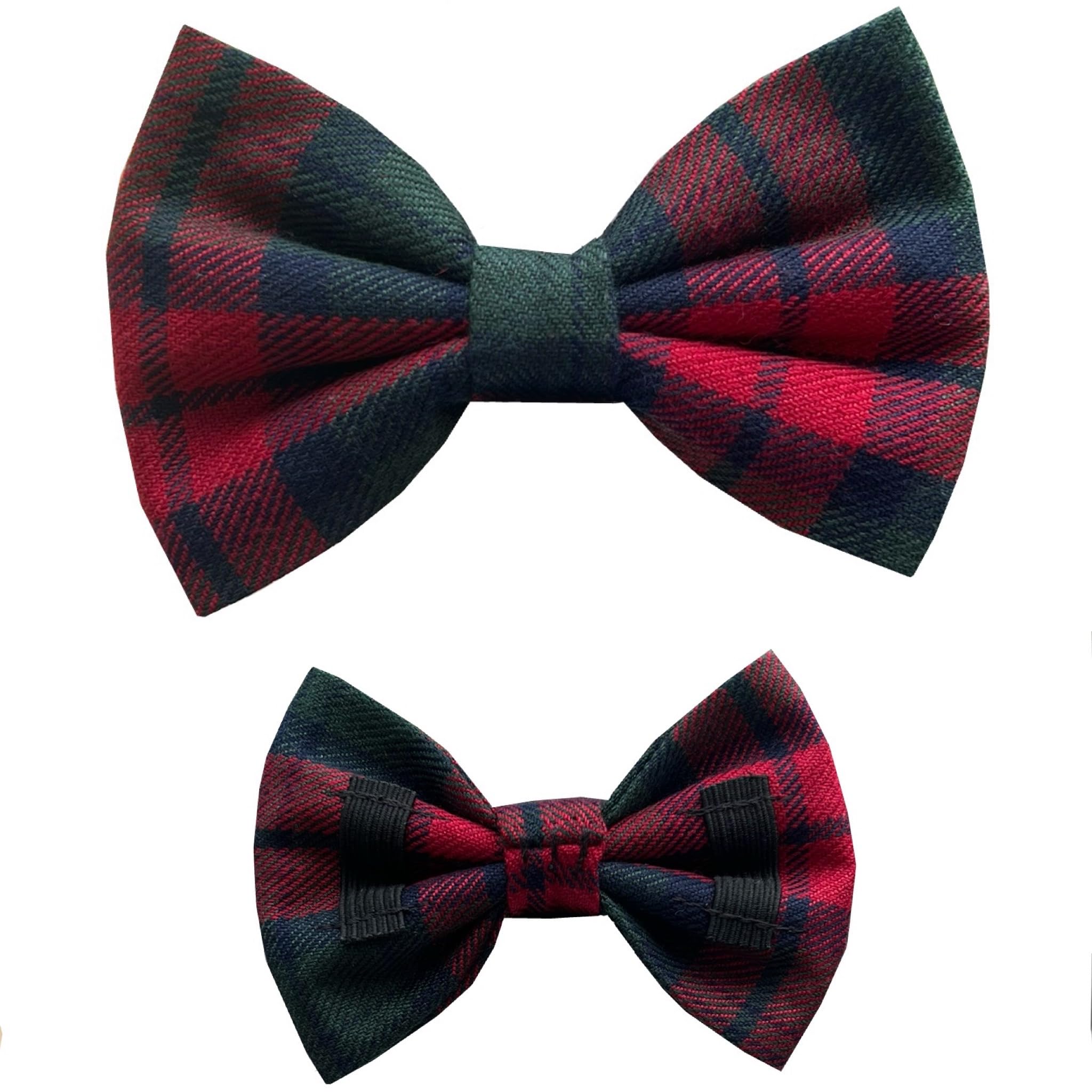 New Dogs Bow Tie Tartan woven Elastic Band attach COLLAR ACCESSORY Handmade UK (Large red green)