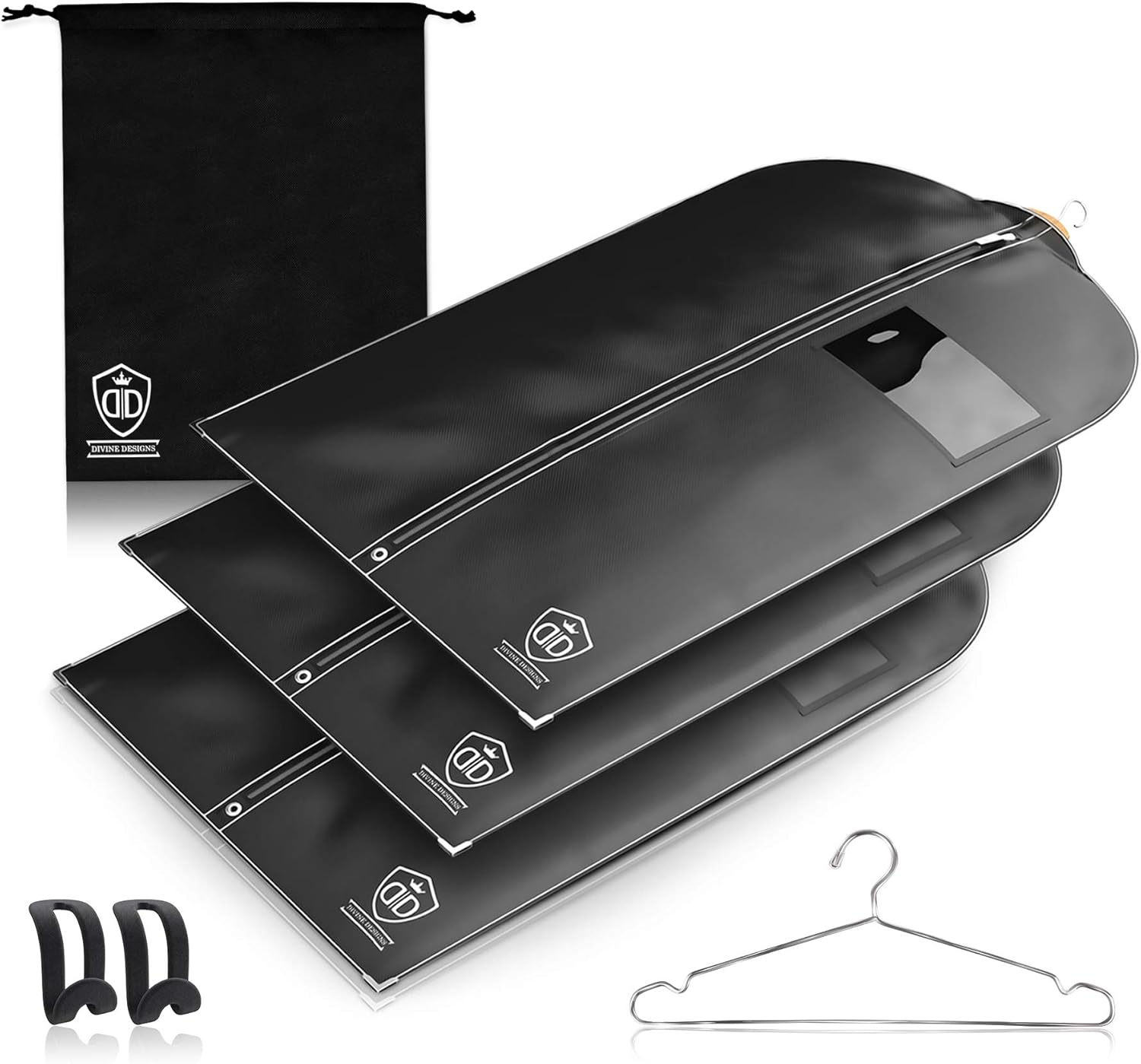 3 x Kleidersack Anzug + Bonus Schuhbeutel - Kleiderhülle Hält Ein Leben Lang | Anzugtasche - BIS ZU 56 % Dickeres Material (125 GSM) | Atmungsaktiv & Wasserdicht | Reise Schutzhülle | 102 x 60 cm