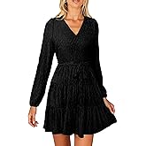 Simplee Womens Velvet Long Sleeve V Neck Fall Dress Tiered Flowy Mini Cocktail Dress Winter Casual Short Dresses 2025