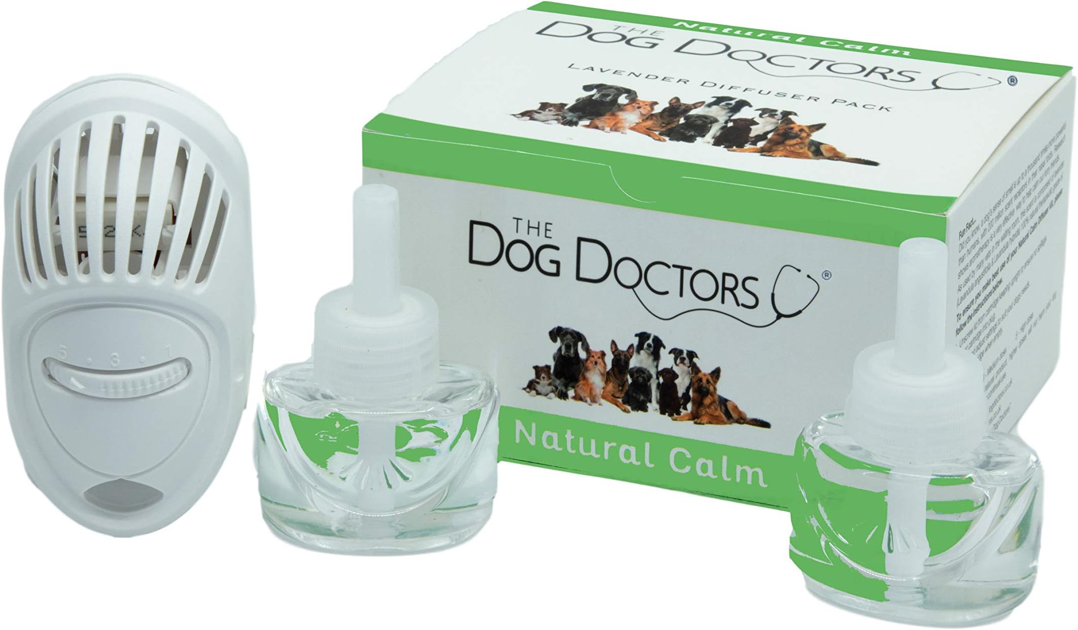 The Dog Doctors Natural Calm Lavender Diffuser Starter Pack x 2 Refills - Ideal Pet Remedy Dog Calming Solution Providing Anxiety Relief For Your Pet During Stressful Times.