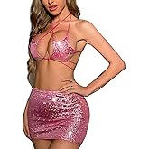 Women’s Two Piece Outfit Hologram Sexy Star Crop Top Cami Bodycon Skirt Set Mini Club Dress