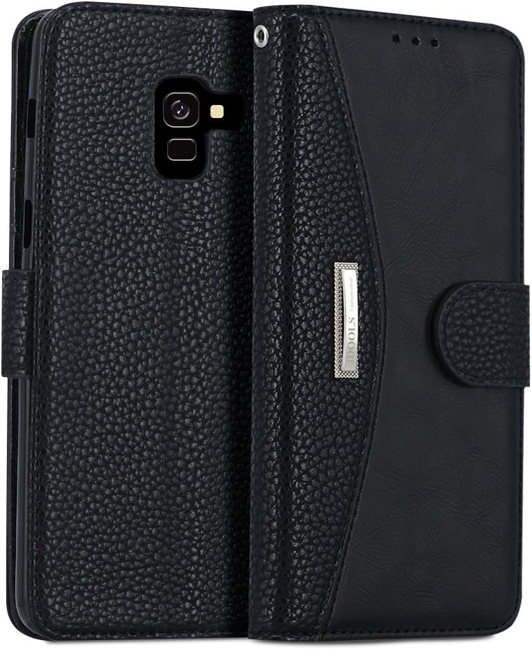 IDOOLS Samsung Galaxy A8 Plus Phone Cover,Compatible with Samsung Galaxy A8 Plus 2018 Folding Flip Wallet Cases with Bank Card Slots and Mobile Phone Kickstand - Black