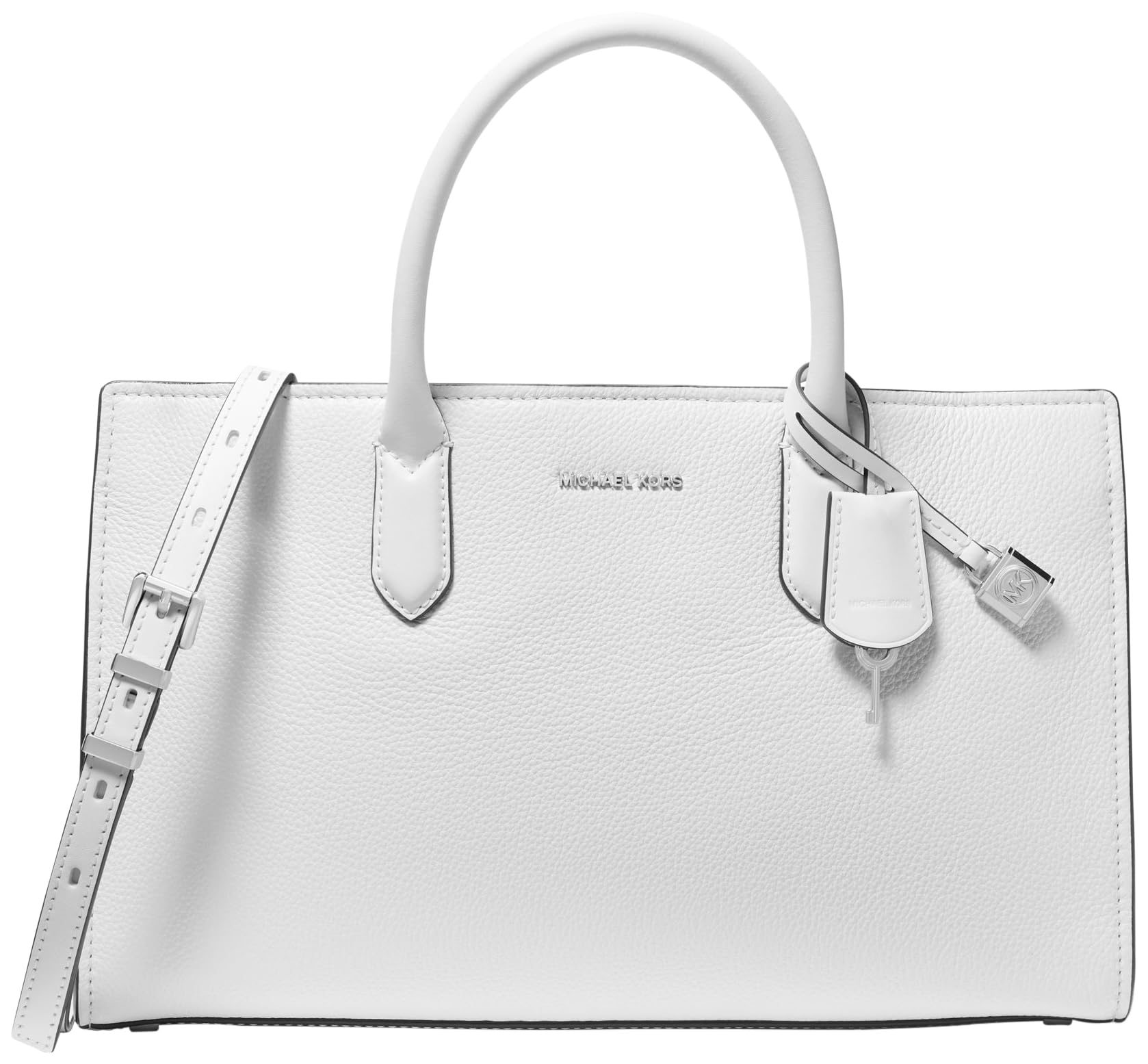 Michael Kors Scarlett Medium Satchel, Silver-Tone Hardware/Soft Venus Leather/Optic White