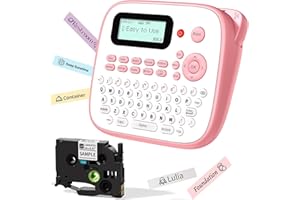 Label Maker Machine with Tape, Portable Pink Label Maker for Kids, EazeID D210S Easy Cute Label Printer, QWERTY Keyboard Labe