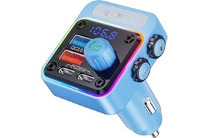 Nulaxy 54W Bluetooth 5.3 Car Adapter Charger with 4 Ports Fast Charging [PD 36W & QC3.0 18W], Wireless Radio FM Transmitter with Deep Bass Player, 5 Colors LED Backlit, Hands-Free Calling-Light Blue