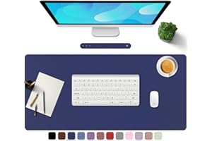 TOWWI PU Leather Desk Pad with Suede Base, Multi-Color Non-Slip Mouse Pad, 24” x 14” Waterproof Desk Writing Mat, Large Desk Blotter Protector (Dark Blue)