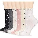 Mcool Mary Women's Ruffle Socks,Casual Ankle Breathable Knit Cotton Cute Polka Dot Crew Frilly Sock 6 Pack
