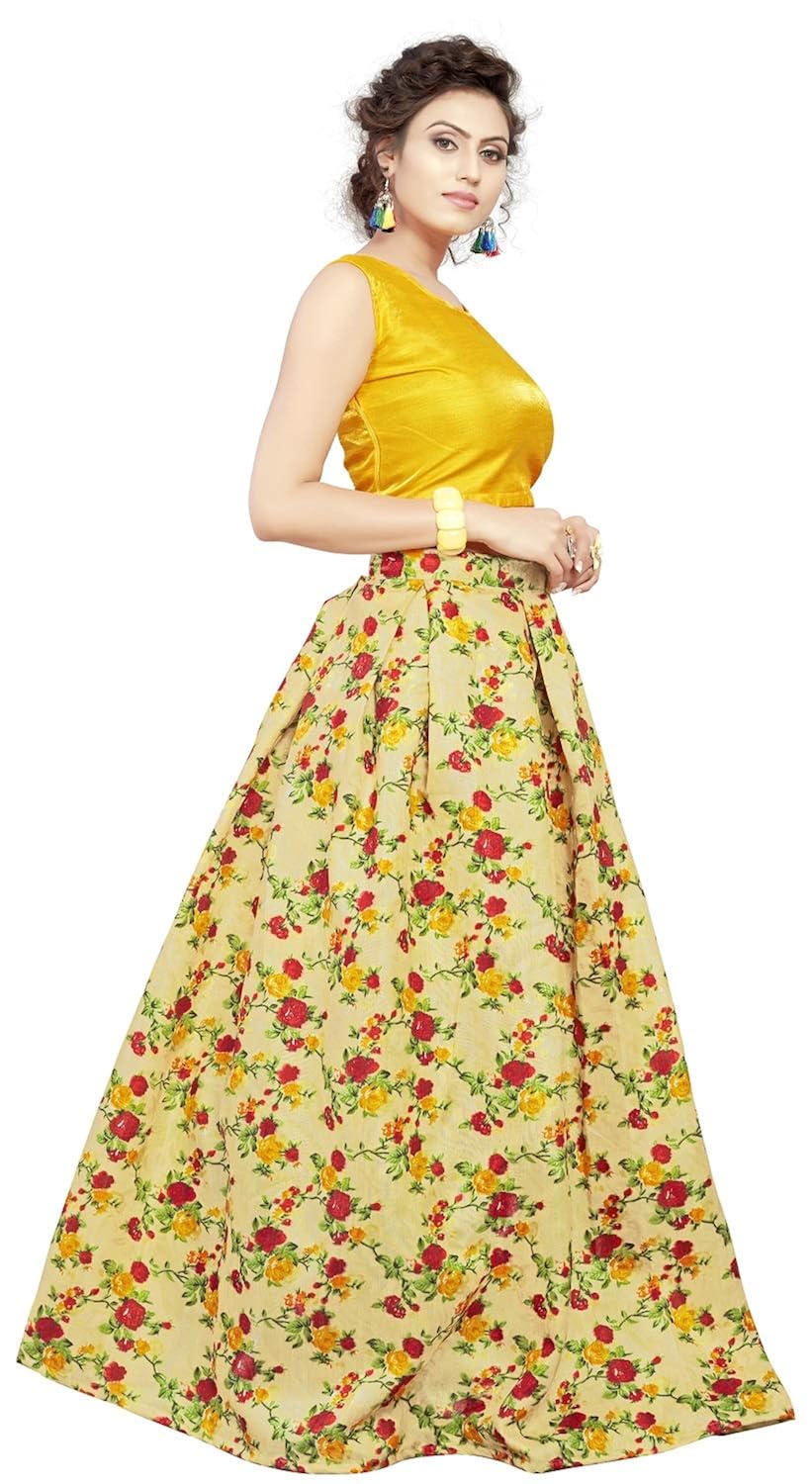 nplash fashion women's satin lehenga choli (chicku green yellow, free size)