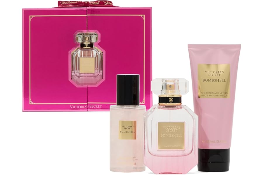 Victoria’s Secret Bombshell 3 Piece Luxe Fragrance Gift Set: 1.7 oz. Eau de Parfum, Travel Lotion & Shimmer Mist