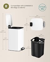 SONGMICS 8 L Kitchen Bin Steel Pedal with Inner Bucket Soft Close Cloud White view 7