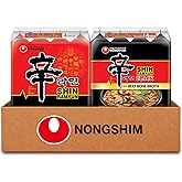 Nongshim Shin Ramyun &amp; Shin Black, Spicy Korean Ramen Noodles, 8 Packs | Instant ramen duo with classic spicy beef and deeper beef-bone broth profiles