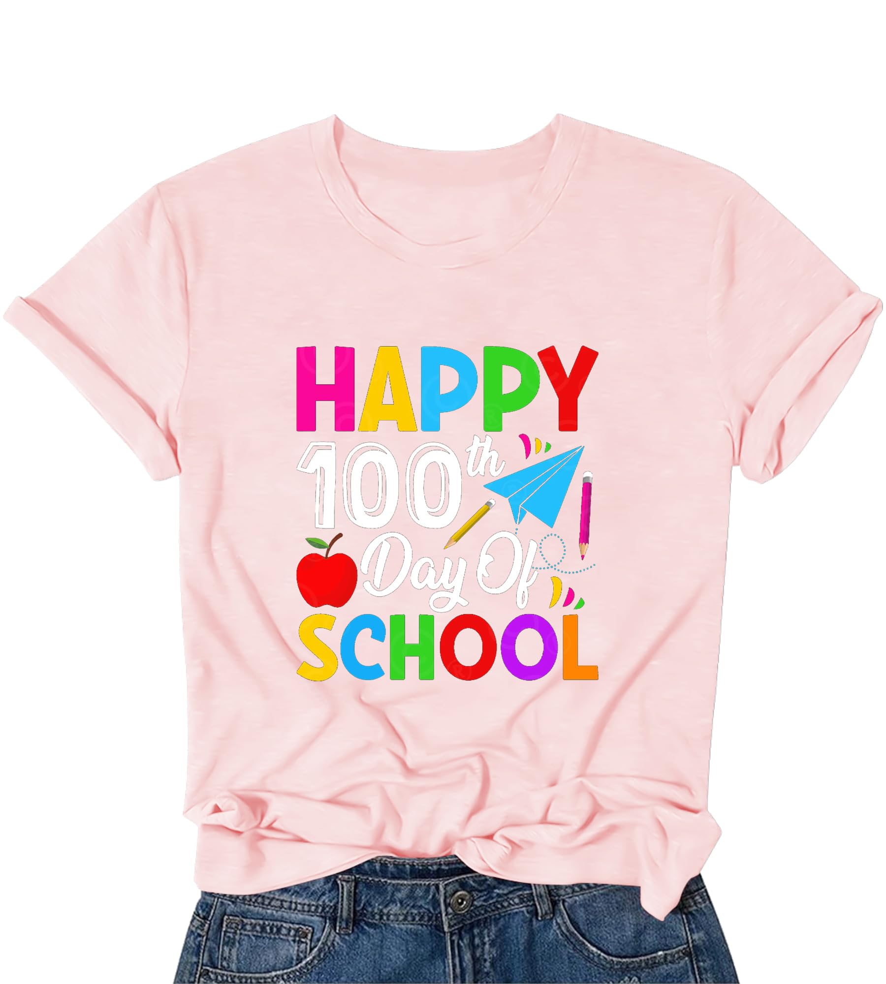 Happy 100 Days of School Shirt, Kindergarten Teacher Retro Apple T-Shirt, Teacher Appreciation Short Sleeve Shirts