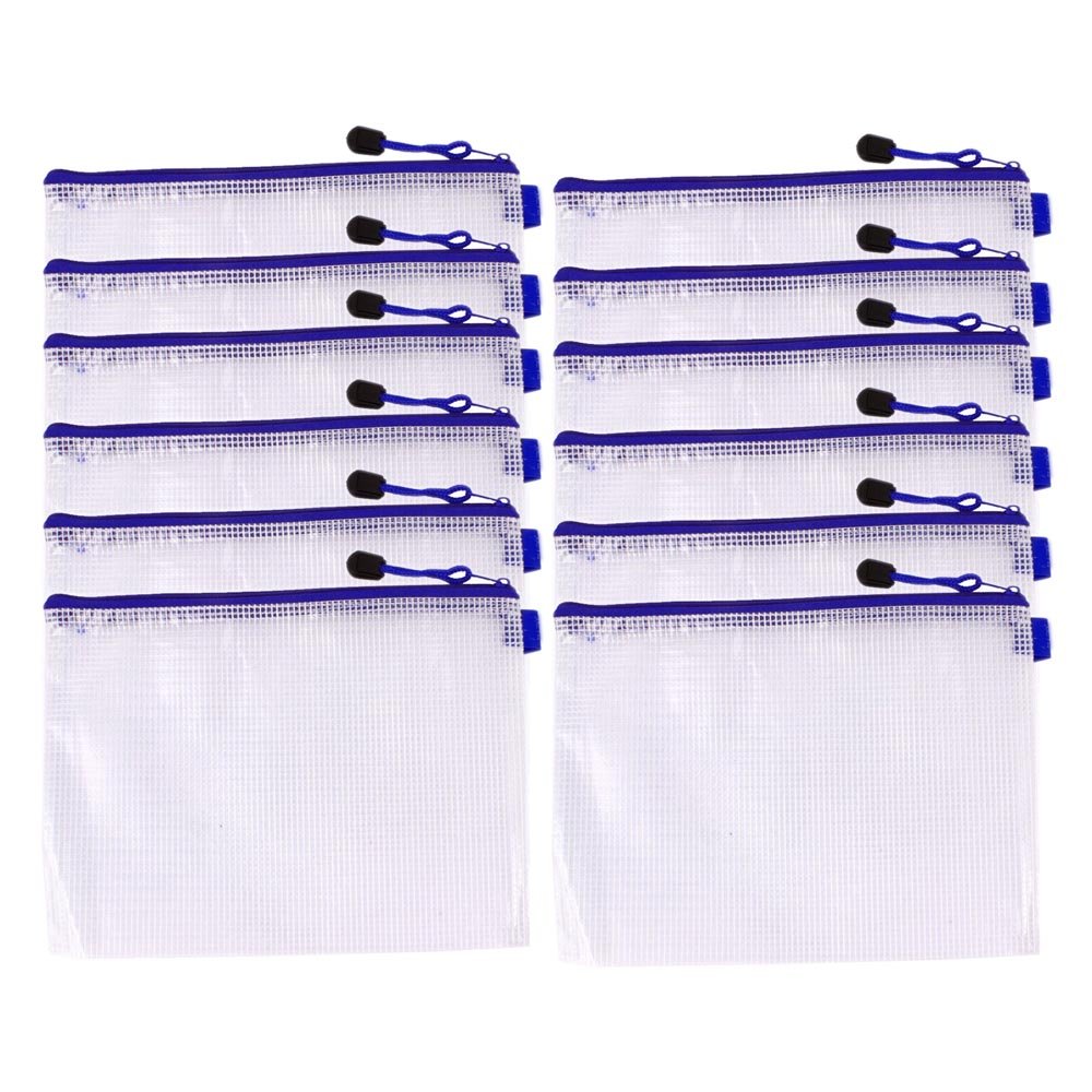 12 pieces PVC Wallet Zip A5 Document Folder PVC School Office Magazine File Document Wallet Pack Shirt Zippy Closure Folder Holder Bag A5-A5 white